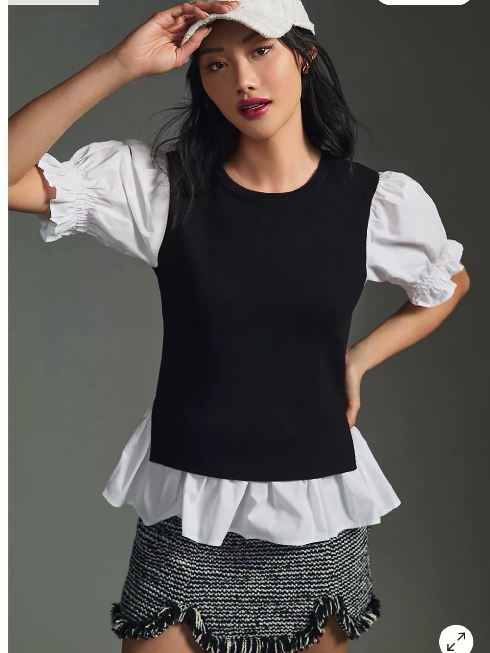Anthropologie | Layered Poplin-Sleeve Sweater XS